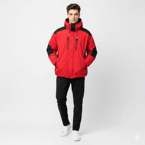 Mulberry Street Down Puffer Jacket Y2K Color Block Red Black Large